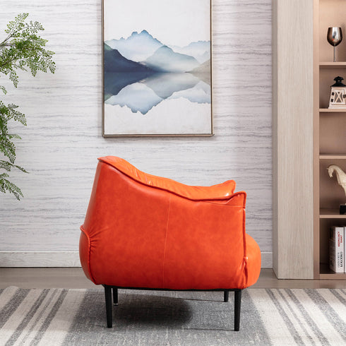 Kadar Leather Barrel Chair-Orange Modern Leather Chair | Accent Chairs | Kinwell Furniture | Barrel Chairs